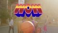 Animation of wow text over woman holding ball