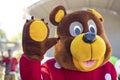 Animator in a bear costume. A man in a full-length suit for the holiday