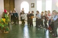 Animator in a costume Of a Kikimora Bolotnaya plays with children