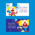 Animators and clowns set of business cards vector illustration. Funny characters and different circus accessories for