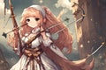 Anime Archer Girl Medieval Themed Bow and Arrow Warrior Woman Royalty Free Stock Photo