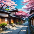 Anime background of traditional Japanese home on street in the