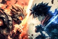 anime battle of heroes. Generative AI
