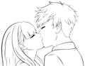 Anime Boy and Girl Kissing Line Art Royalty Free Stock Photo