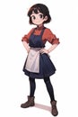 An anime-cartoon illustration of a young girl kitchen staff on white background.