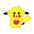 Anime character Pikachu Pokemon Pikachu with heart Emotions anime character Pikachu Pokemon print T-shirt Valentine's