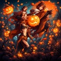 Anime characters in halloween event, halloween wallpaper and background for designs