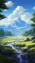 Anime characters in picturesque landscapes nature land_009