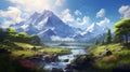 Anime characters in picturesque landscapes nature land_010