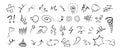 Anime comic emoticon element graphic effects hand drawn doodle vector illustration set.