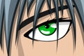 Anime comic strip pretty boy or girl face with green eye and grey hair. Manga comics book hero art background concept Royalty Free Stock Photo