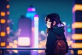 Anime Design Girl City Night Background