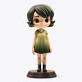 Anime Doll Statue: Isometric Style With Green Dress And Black Hair