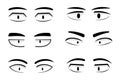 Anime eyes for facial expression, cartoon, element, mood and man Royalty Free Stock Photo
