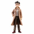 Cartoon Male Figurine In Brown Coat - Detailed Disney Style Anime Figure