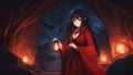 anime girl in a dress A seductive anime girl with long black hair and red eyes, wearing a red dress