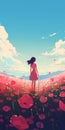 Anime Girl In A Field Of Poppies A Beautiful And Calming Meadow Masterpiece