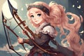 Anime Archer Girl Medieval Themed Bow and Arrow Warrior Woman Royalty Free Stock Photo