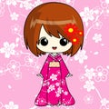 Anime girl in pink kimono