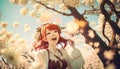 Anime girl's infectious energy lights up the blooming cherry blossom field