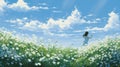 Jasmine Flower Field In Anime Art Style