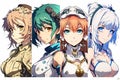 Anime Girls Set. bundle of young girls style characters AI generation