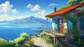 anime house house wall art on canvas, in the style of Mediterranean landscapes