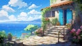 anime house house wall art on canvas, in the style of Mediterranean landscapes