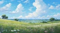 Ethereal Anime Landscape: Realistic Prairie With Soft Pastel Colors