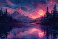 Anime illustration of a night sky with stars and lake