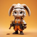 Anime-inspired 3d Render Of Little Rabbit In Orange Outfit