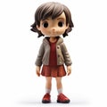 Anime-inspired Figurine Of A Girl In Red And Brown Coat Royalty Free Stock Photo