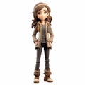 Sepia Tone Anime Figure Of Young Girl - Realistic And Cartoonish Design
