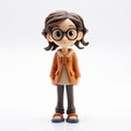 Anime-inspired Girl Figurine With Glasses In Brown Jacket