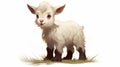 Anime-inspired Illustration Of A Cute Baby Goat In White