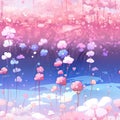 Anime-inspired pink flower scene with dreamy and cute designs (tiled)