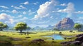 Anime-inspired Uhd Art: Majestic Elephants In A Romantic Pasture