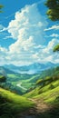 Anime-inspired Valley With Mountain: 8k Resolution Commission By Miwa Komatsu And Fernando Amorsolo