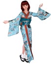 Anime Kimono Girl in a Dancing Pose Royalty Free Stock Photo