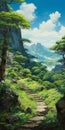Anime Landscape On Hillside: A Miyazaki Hayao Inspired Scene