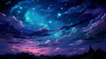 an anime landscape with stars and clouds in the sky