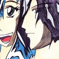 Anime manga cartoon pair boy and smiling girl