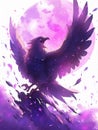 Anime illustration of raven taking flight