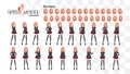 Set of emotions. Sprite full length character for game visual novel. Anime manga girl, Cartoon character in Japanese style. In a