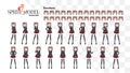 Set of emotions. Sprite full length character for game visual novel. Anime manga girl, Cartoon character in Japanese style. In a