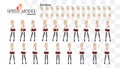 Set of emotions. Sprite full length character for game visual novel. Anime manga girl, Cartoon character in Japanese style. In a