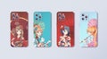 Anime manga girls in kimono. Design for case and cover phone