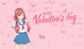 Anime manga schoolgirl in a sailor suit send air kisses. Vector illustration. Valentine`s day card