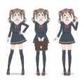 Anime manga schoolgirl in a skirt, stockings and school bag Royalty Free Stock Photo