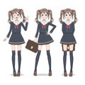 Anime manga schoolgirl in a skirt, stockings and school bag Royalty Free Stock Photo